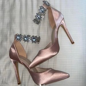 Public Desire embellished baby pink satin heels in UK size 5 (US SIZE 7)